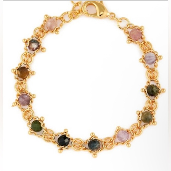 Elegant Gold and Multicolor Gemstone Bracelet, Belle Brighton,6.1" - 7.5" - Picture 1 of 8
